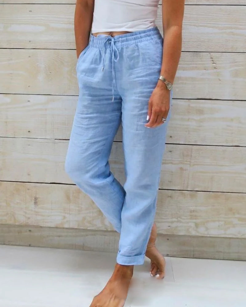 Averie relaxed drawstring trousers in light blue, full-length front view