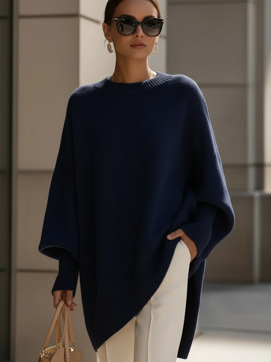 Wanwen oversized sweater in navy blue, full-length front view