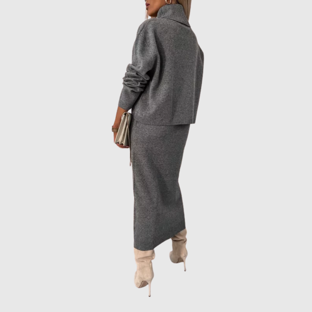 Anwen knit two-piece set in grey, back view