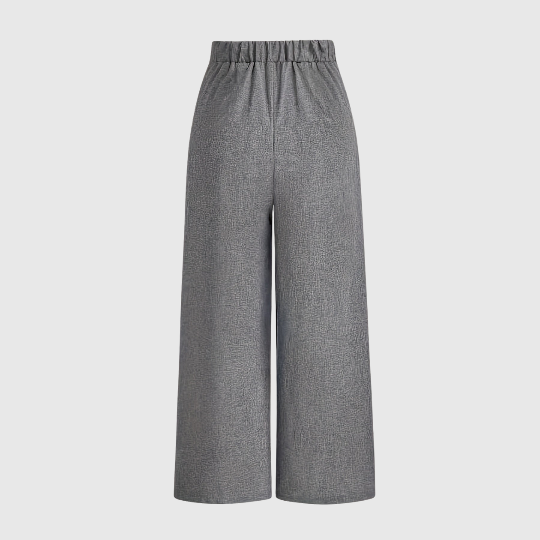 Celia relaxed wide-leg trousers in grey, back view with elasticated waist
