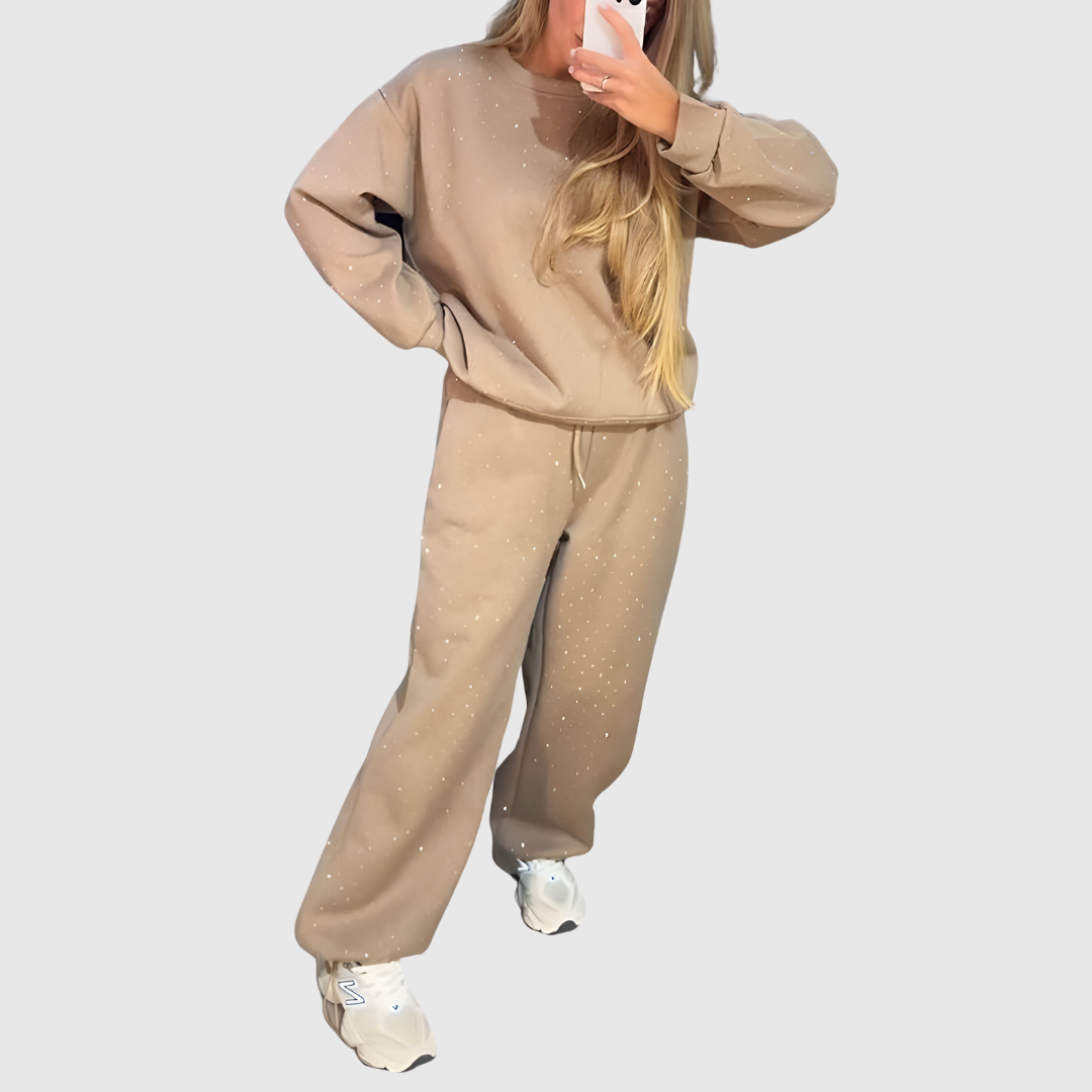 Sabine elegant diamond set in apricot, full-length front view