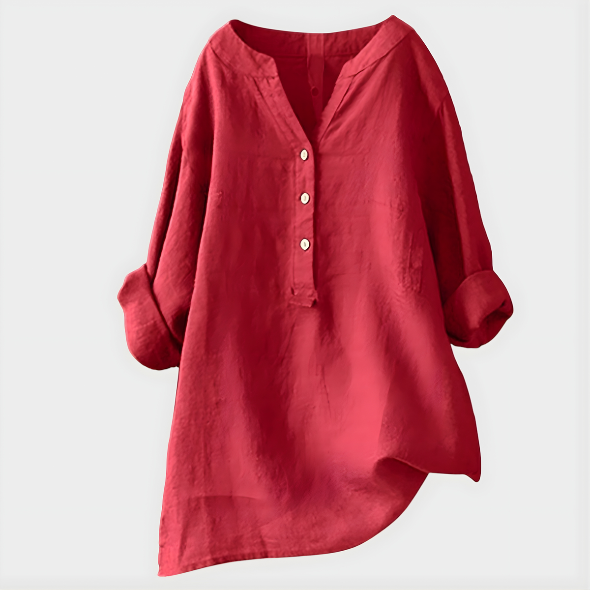 Veronique V-neck blouse in red, front view