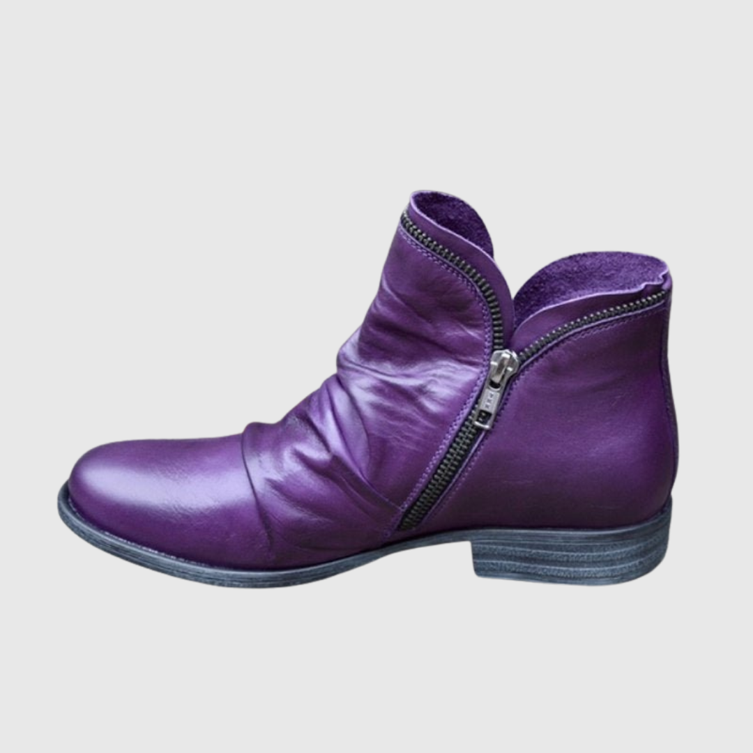 Lunara side-zip ankle boot in purple, side view