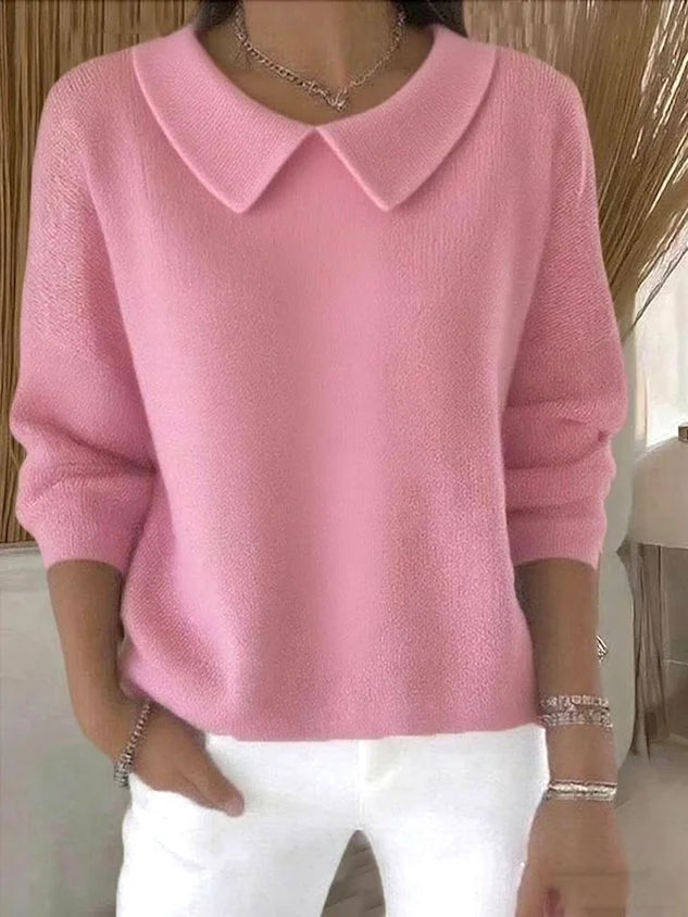 Katie collared knitted sweater in pink, front view