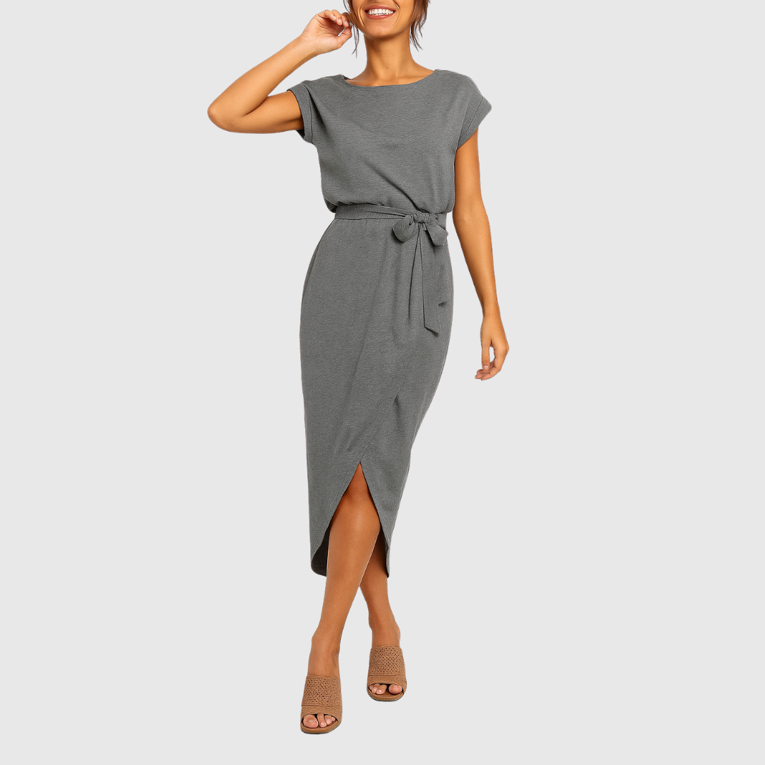 Maelis casual midi dress in grey, full-length front view