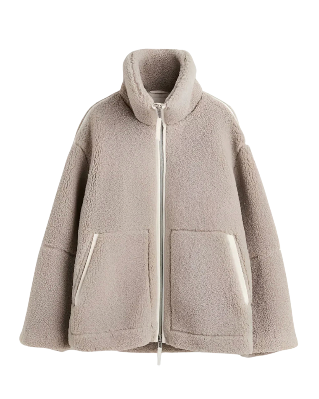 Araminta teddy winter jacket in grey-beige, product front view