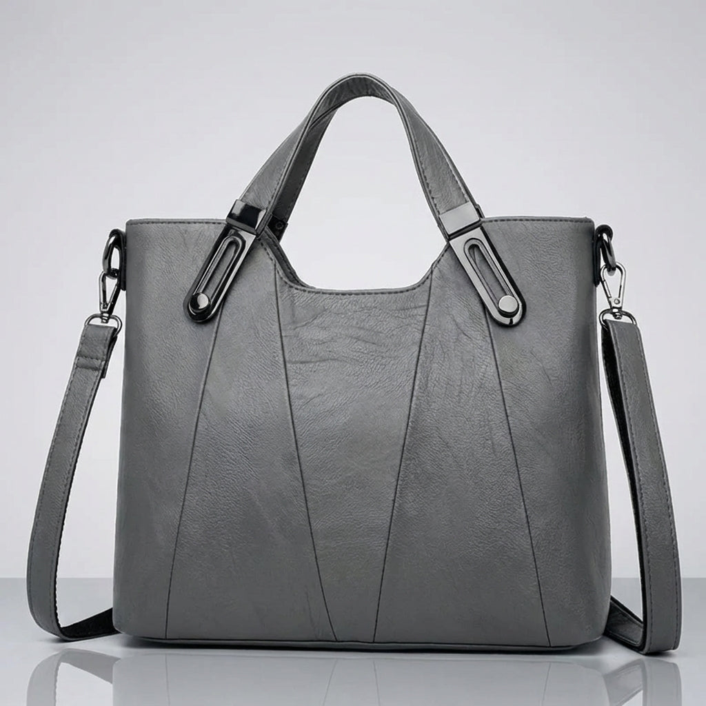 Sienna handbag in grey, front view with long strap