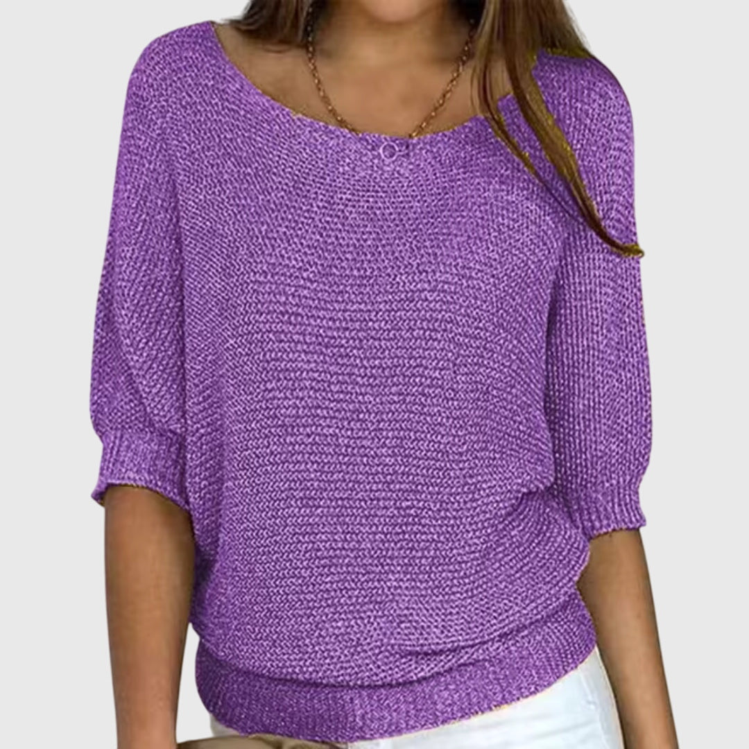 Sofia elegant knit sweater in purple, front view