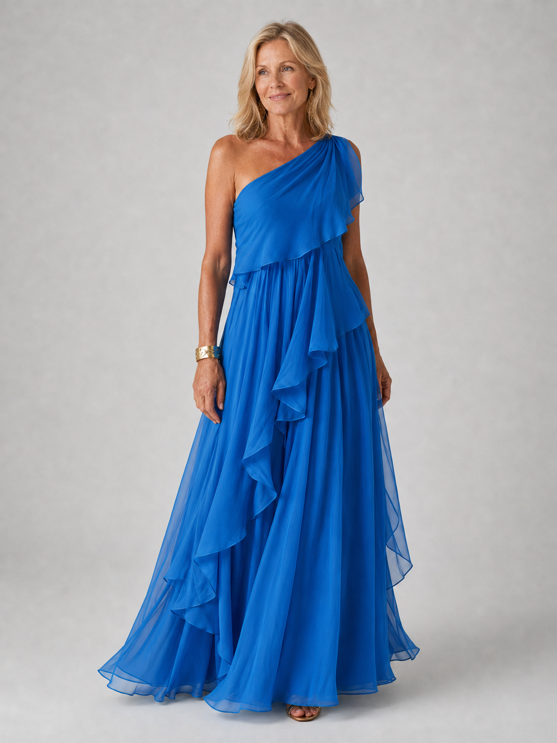 Victoria elegant maxi dress in blue, full-length front view