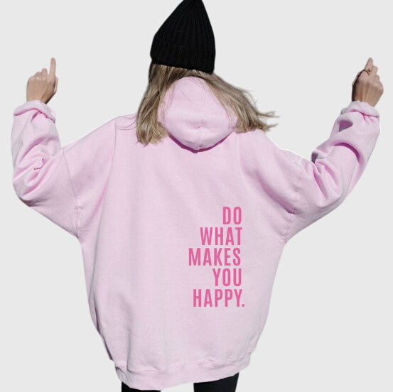 Lucy oversized hoodie in light pink with pink back print, full rear view