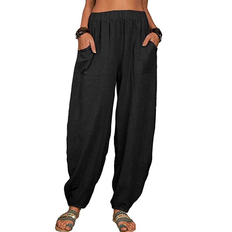 Elviane casual harem pants in black, front view