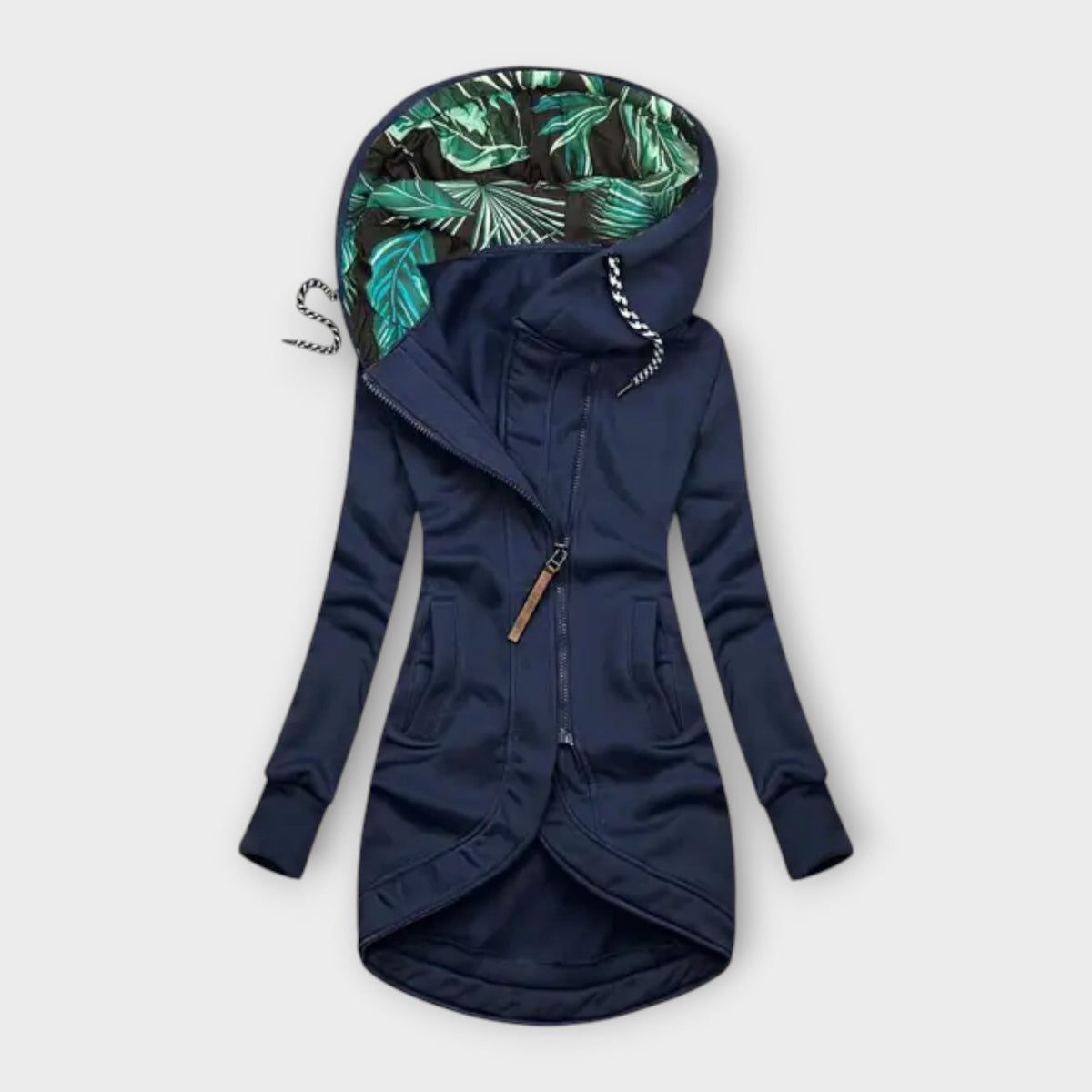Minnie water-repellent hooded jacket in navy blue, front view
