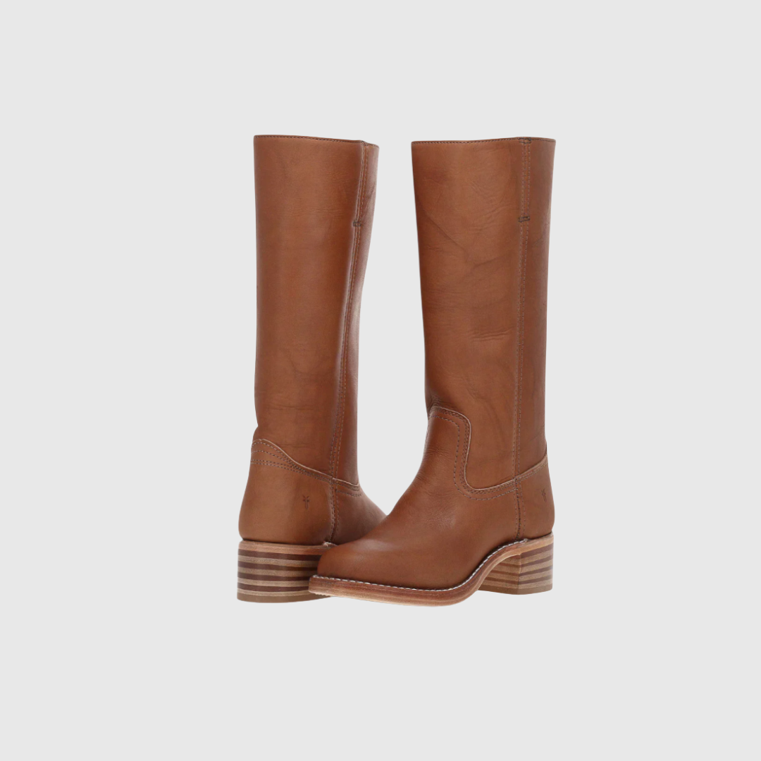 Lerelia knee-high boots in brown, angled pair view