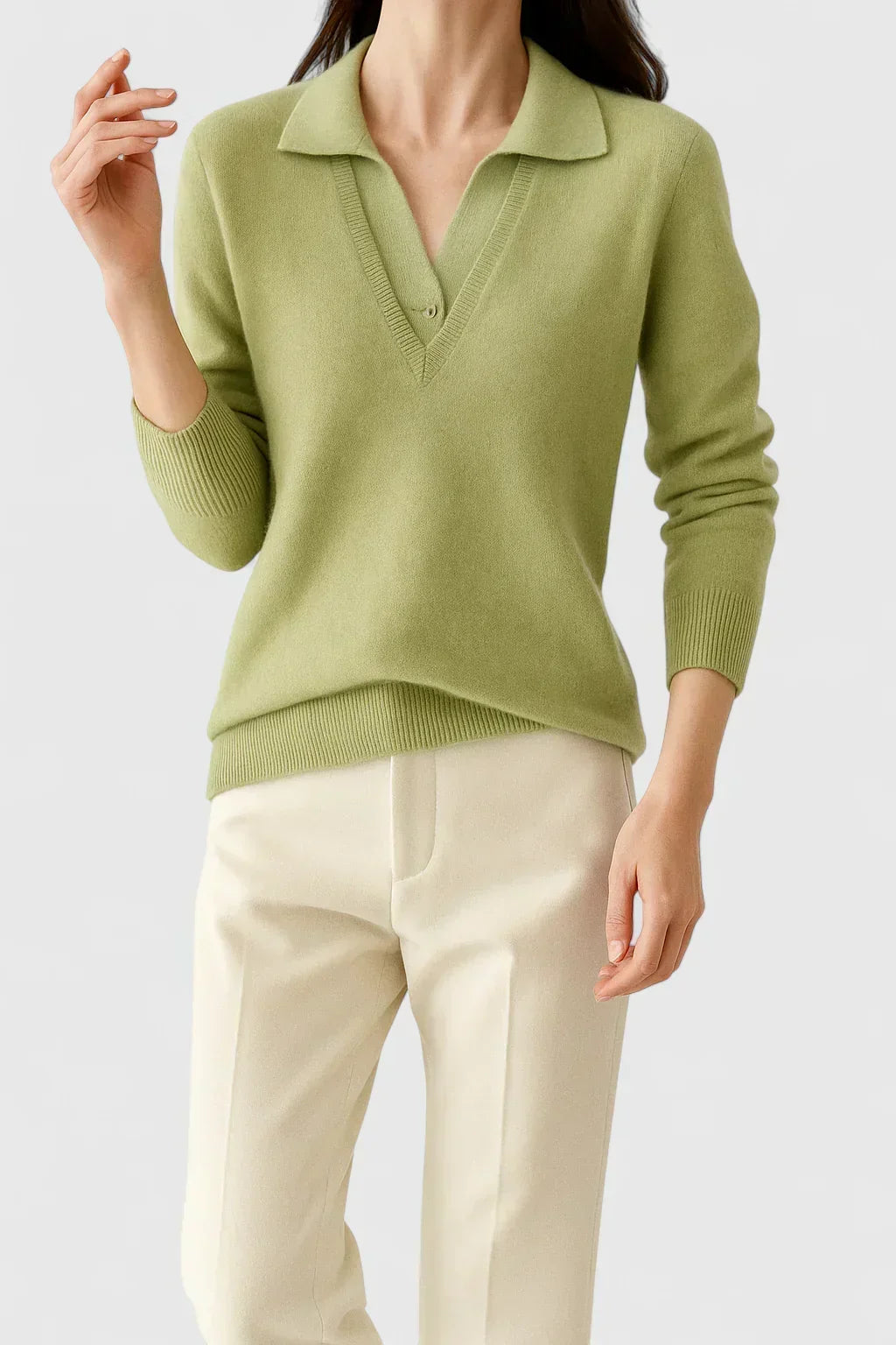 Jovi elegant sweater in lime, tonal collar front view