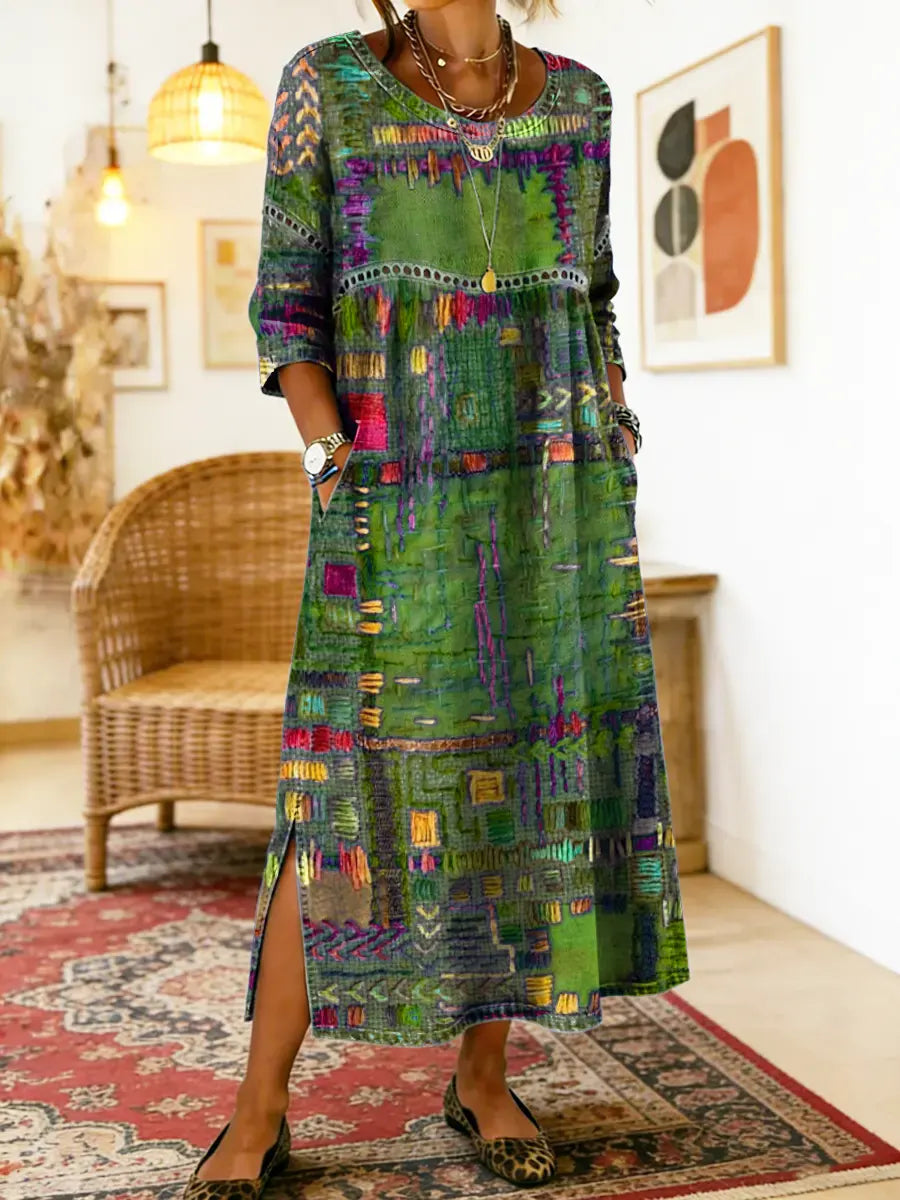 Eliana printed midi dress in green, full-length front view