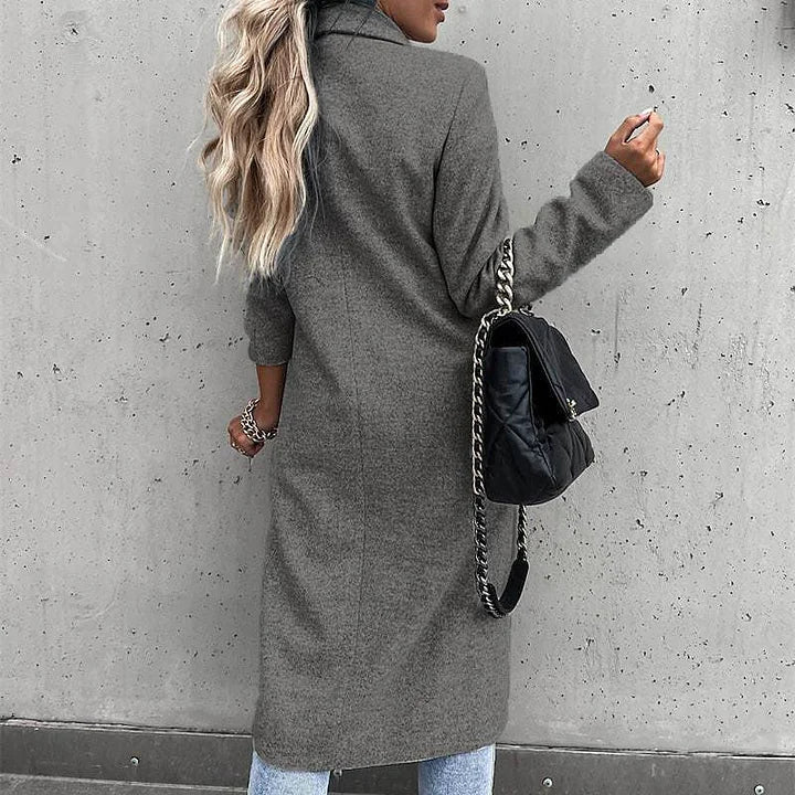 Evelyn classic lapel coat in grey, back view