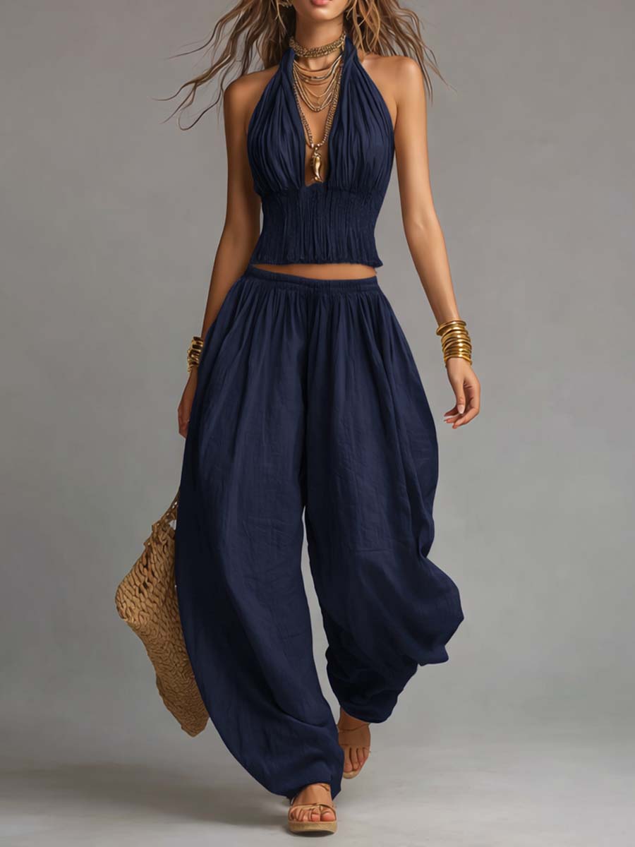 Danna two-piece set in navy blue, full front view