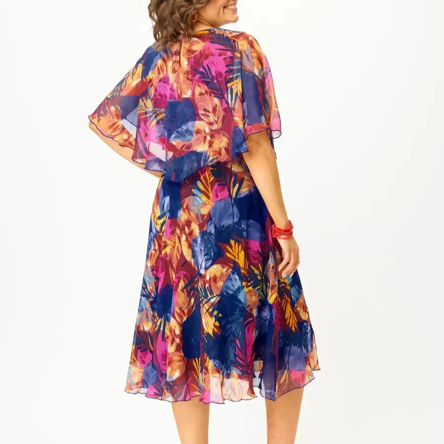 Barbara flow dress in multicolour print, back view