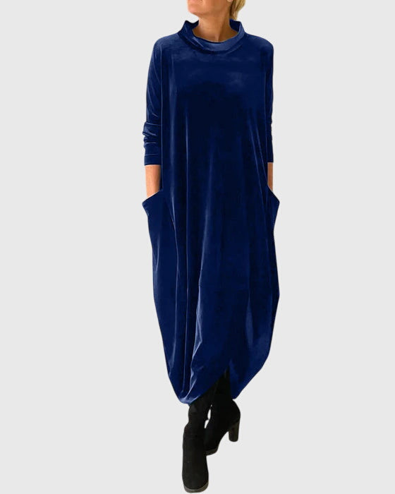 Madison velvet dress in blue, full-length front view