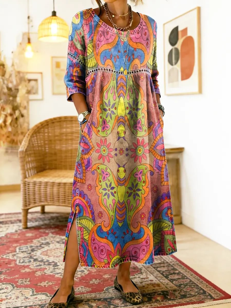 Incarnation printed maxi dress in multicoloured floral, full-length front view