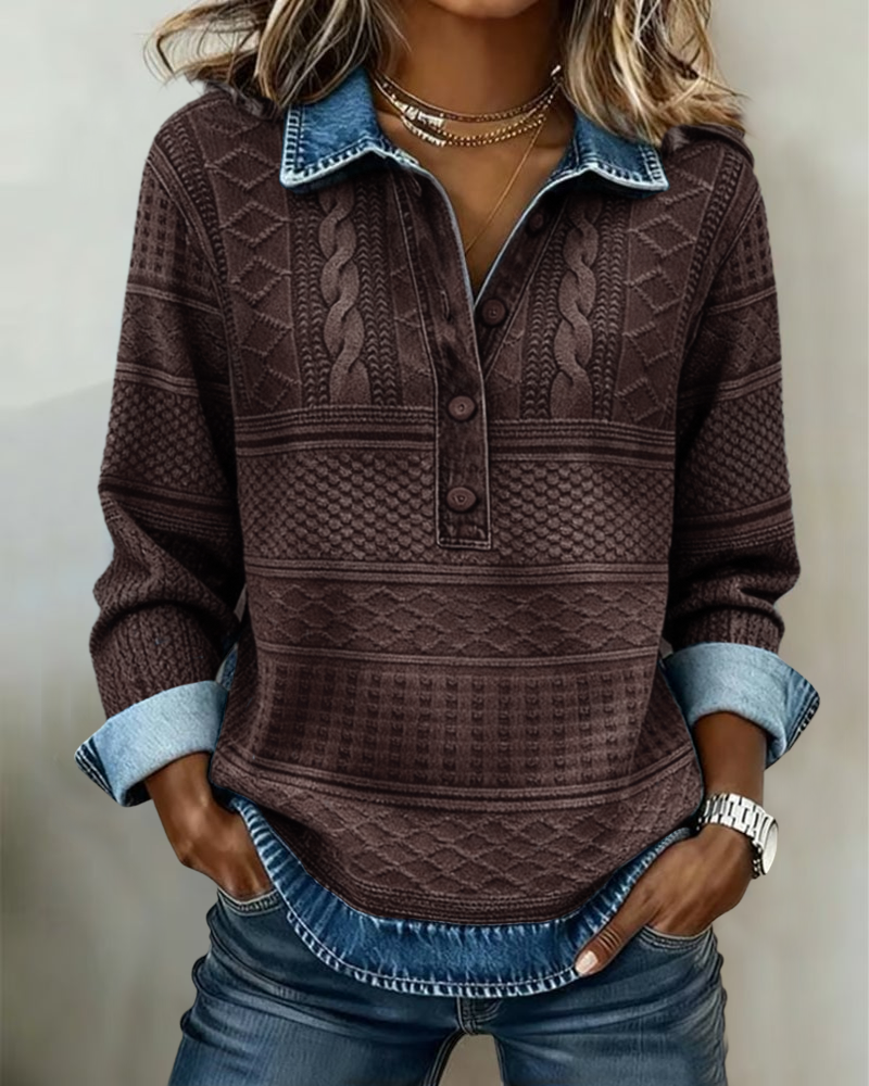 Loryn textured knit sweatshirt in coffee, full front view
