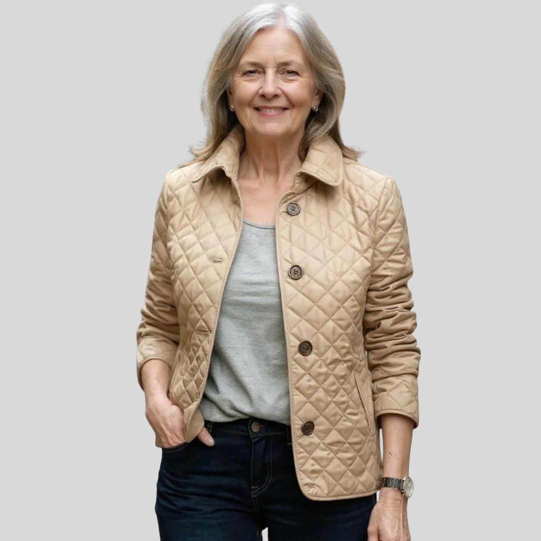 Hailey quilted jacket in khaki, full front view