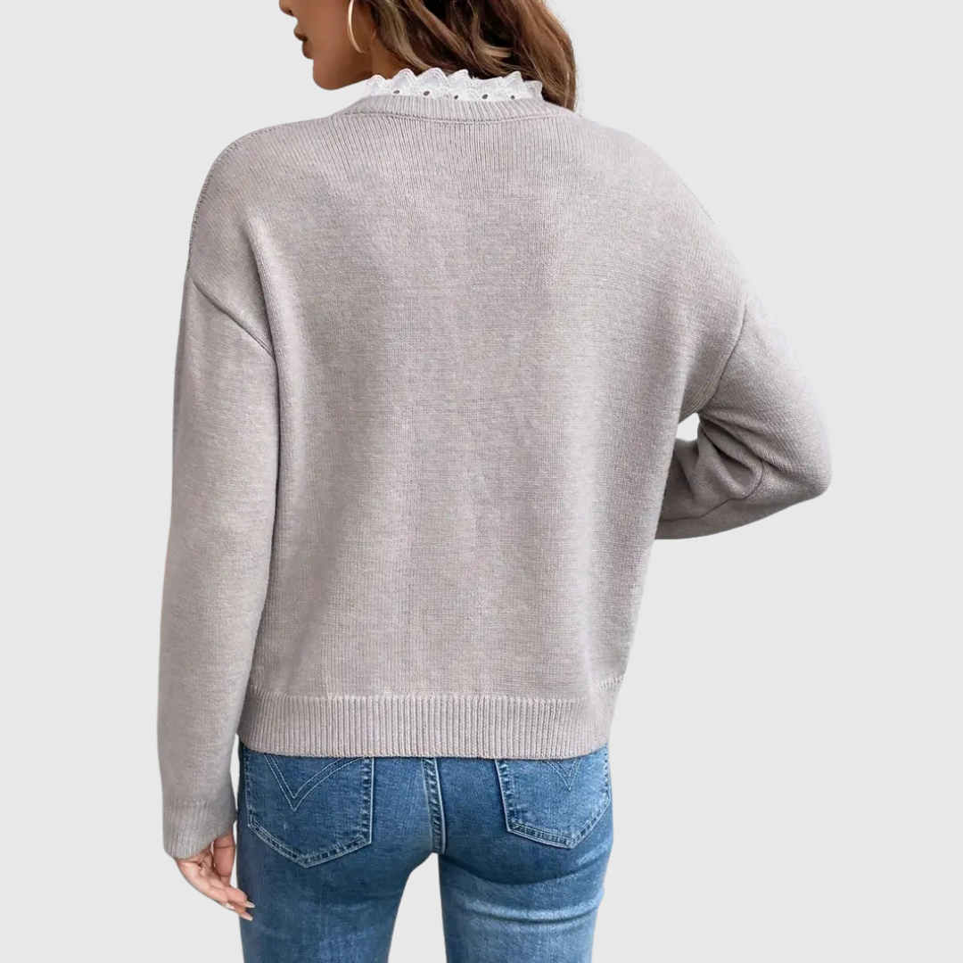 Faye elegant knit sweater in grey, back view