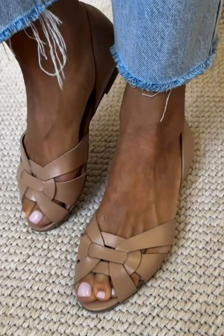 Serafina woven sandals in beige, close-up of woven strap detail