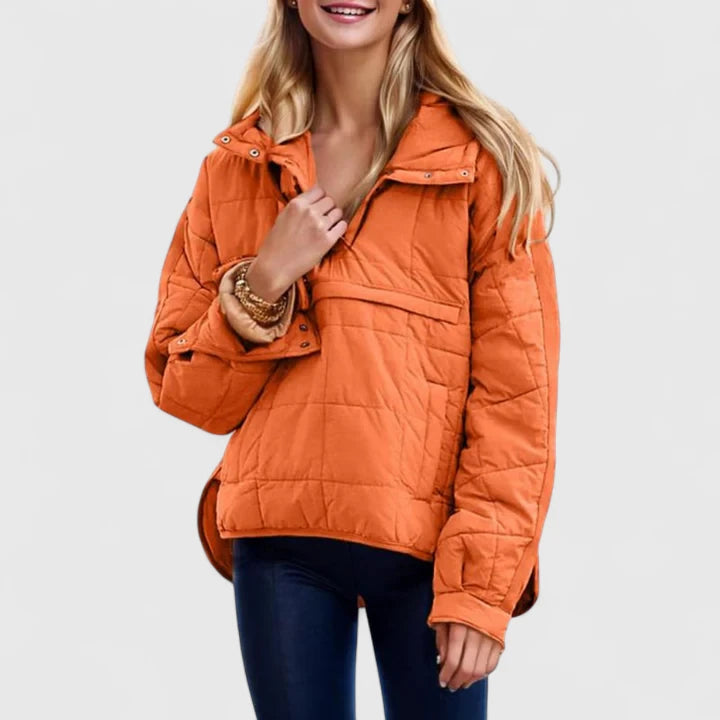 Saphina oversized pullover jacket in orange, full front view
