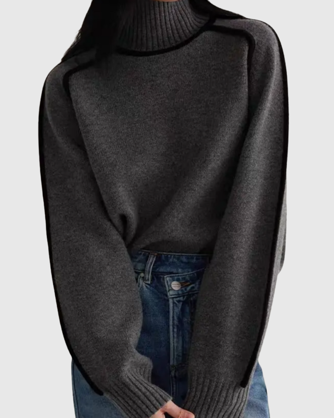 Mariel striped turtleneck knit sweater in grey, front view