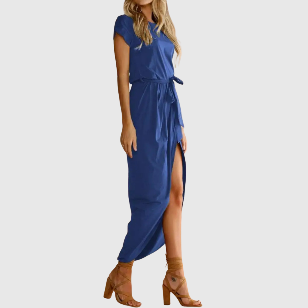 Maelis casual midi dress in blue, three-quarter side view
