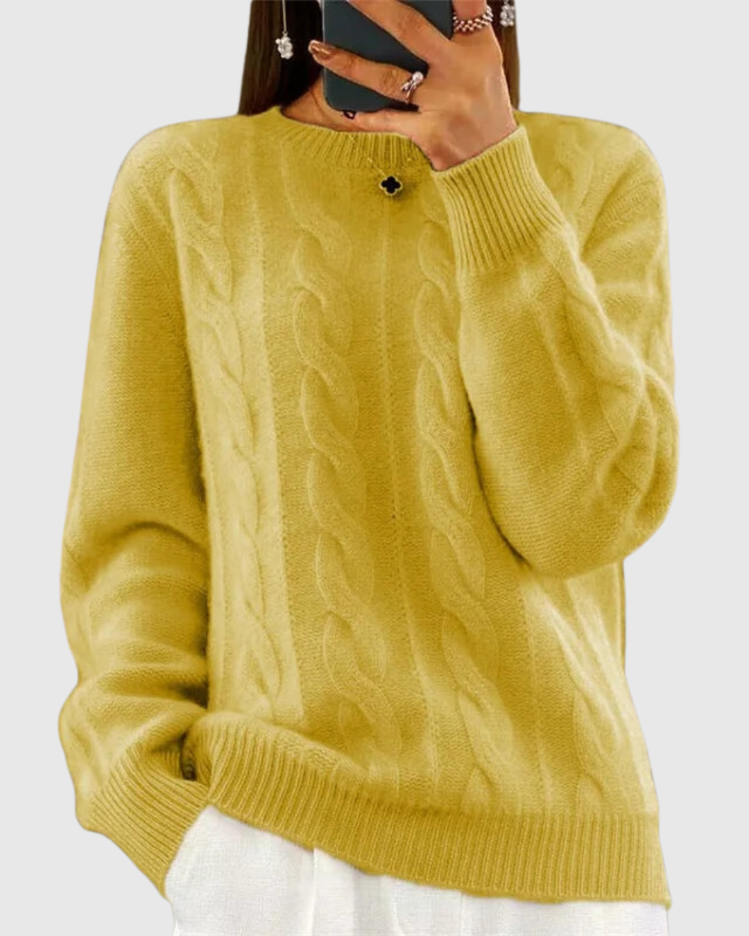 Lorna classic knit jumper in yellow, front view