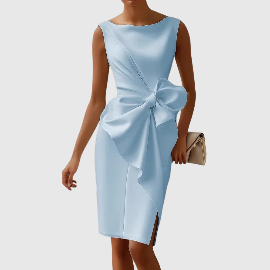 Ainsley sleeveless midi dress in light blue, full-length front view