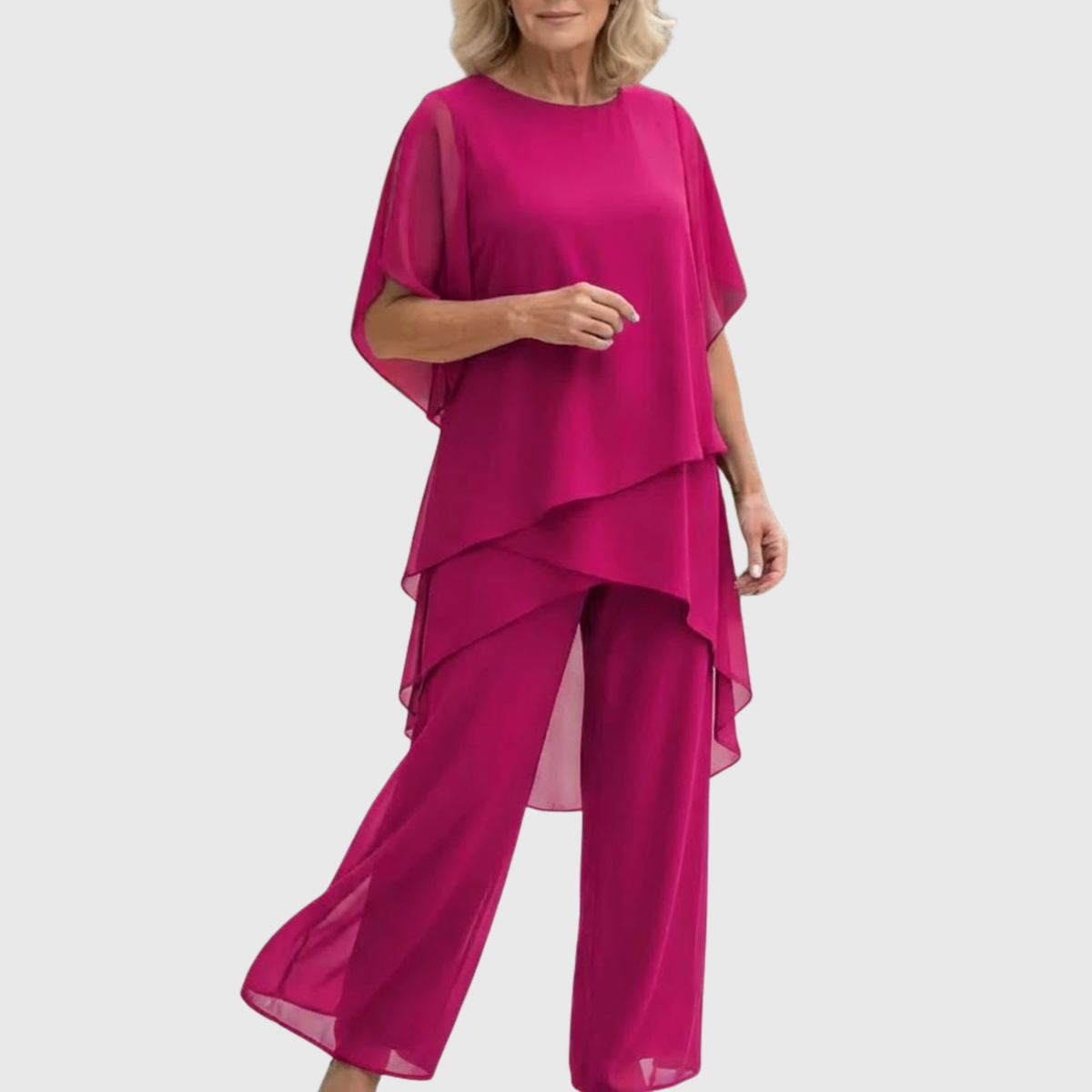 Elara palazzo set in fuchsia pink, full-length front view