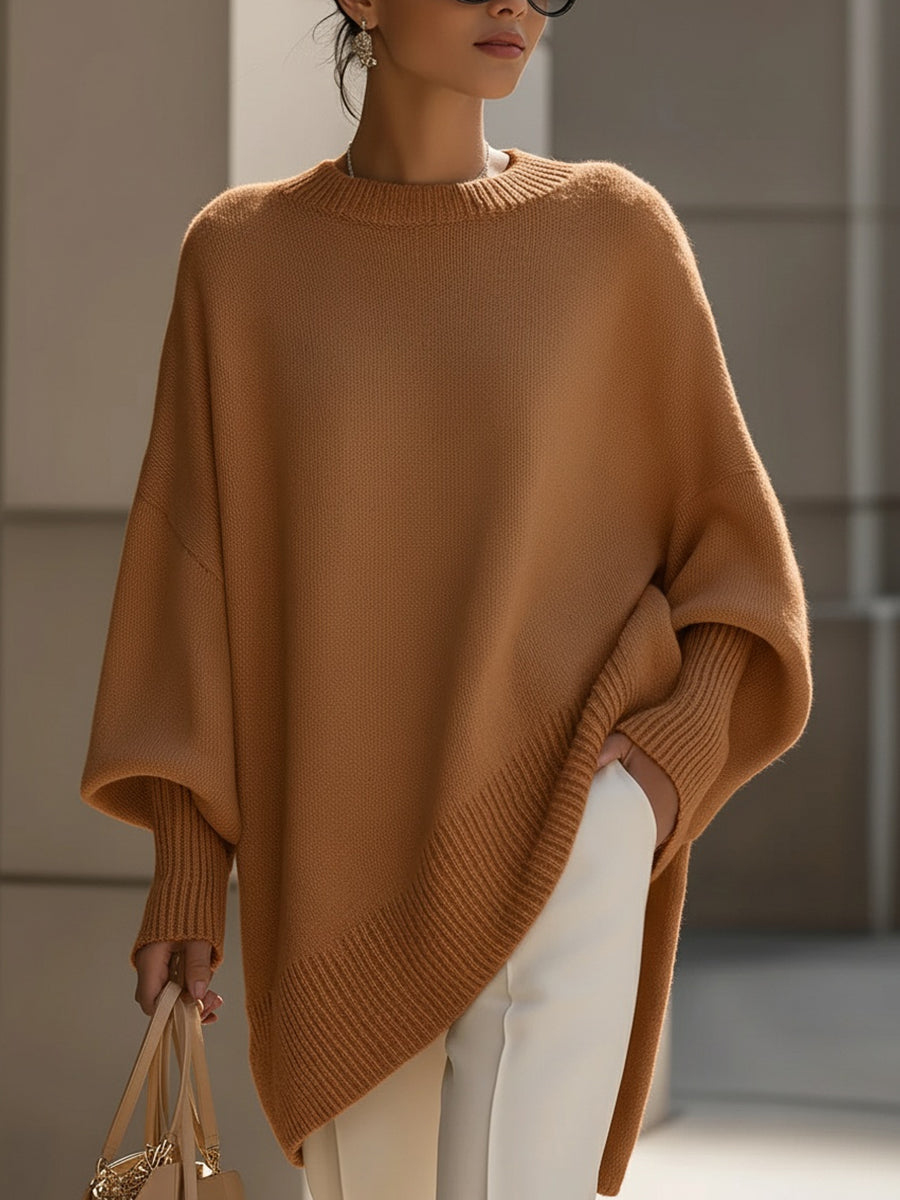 Wanwen oversized sweater in brown, full-length front view
