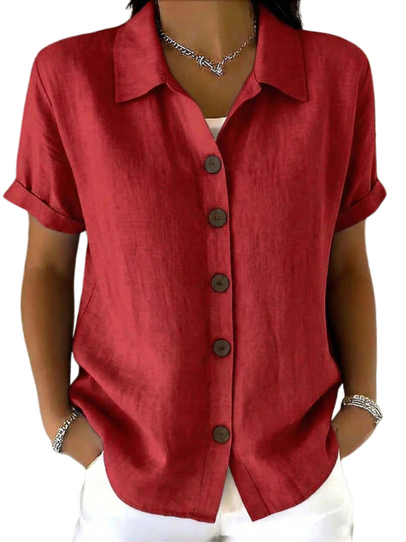 Gracie relaxed short sleeve shirt in red, front view