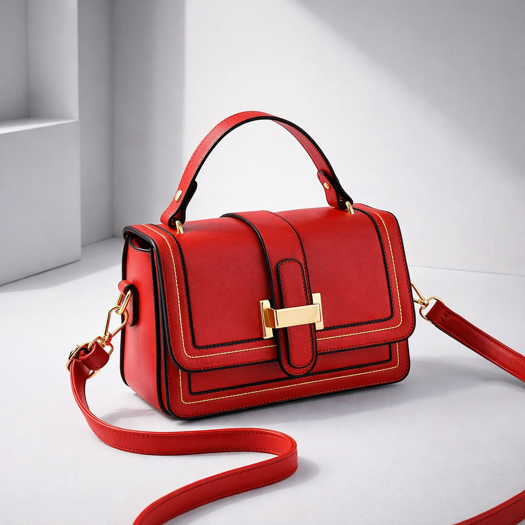Luna Paris structured shoulder bag in red, front angled view
