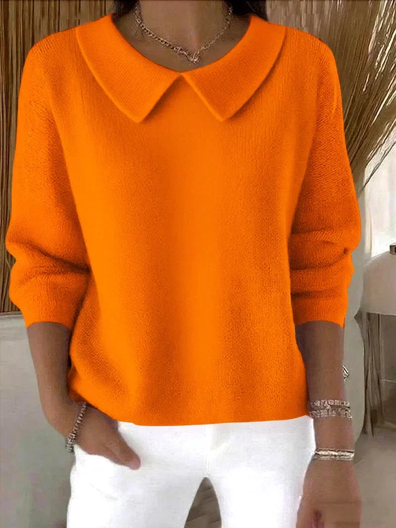Katie collared knitted sweater in orange, front view