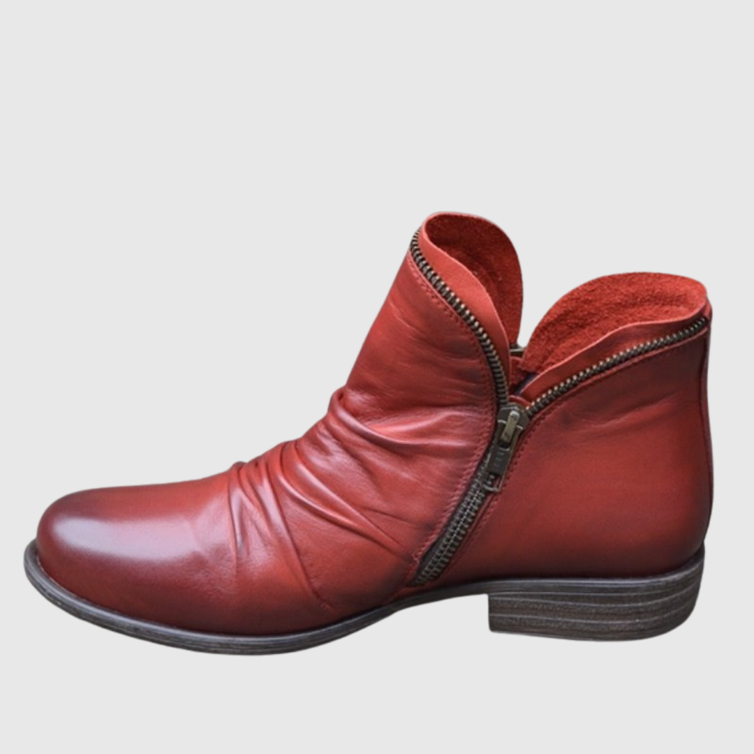 Lunara side-zip ankle boot in red, side view