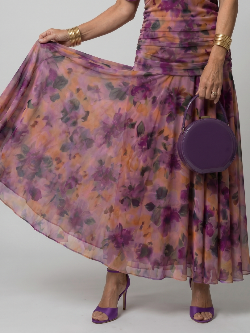 Calen midi dress skirt detail in purple floral print