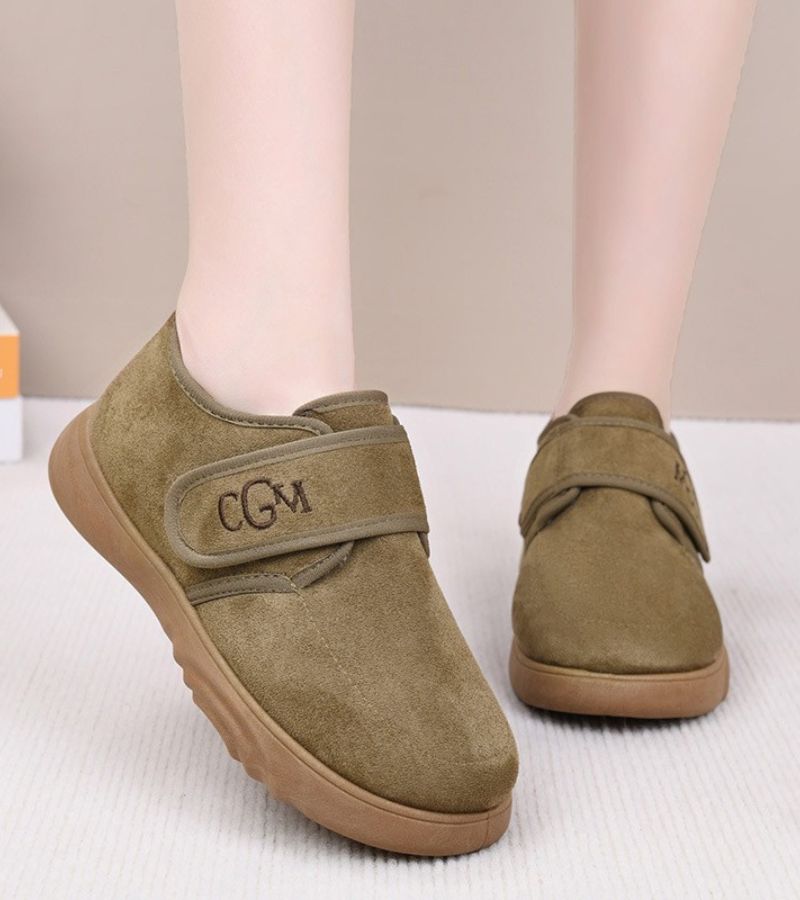 Doralise strap shoes in khaki, front view worn on both feet