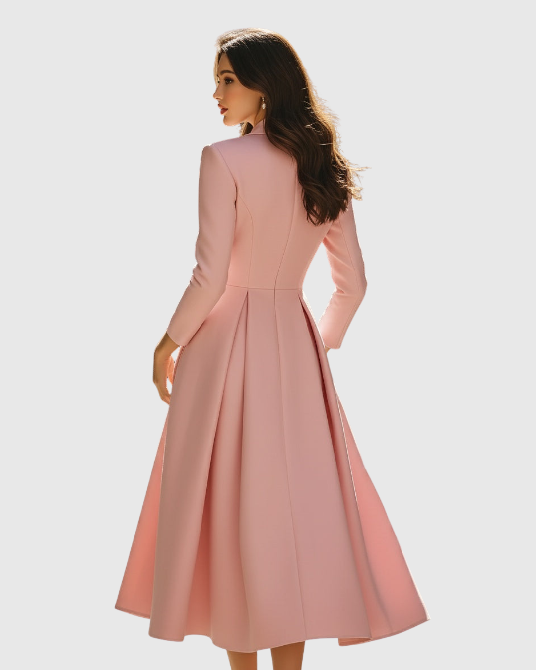 Ceryth blazer midi dress in blush pink, three-quarter back view