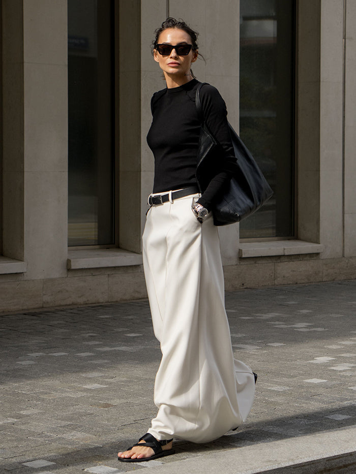 Katharine H-line midi skirt in white, full-length street view