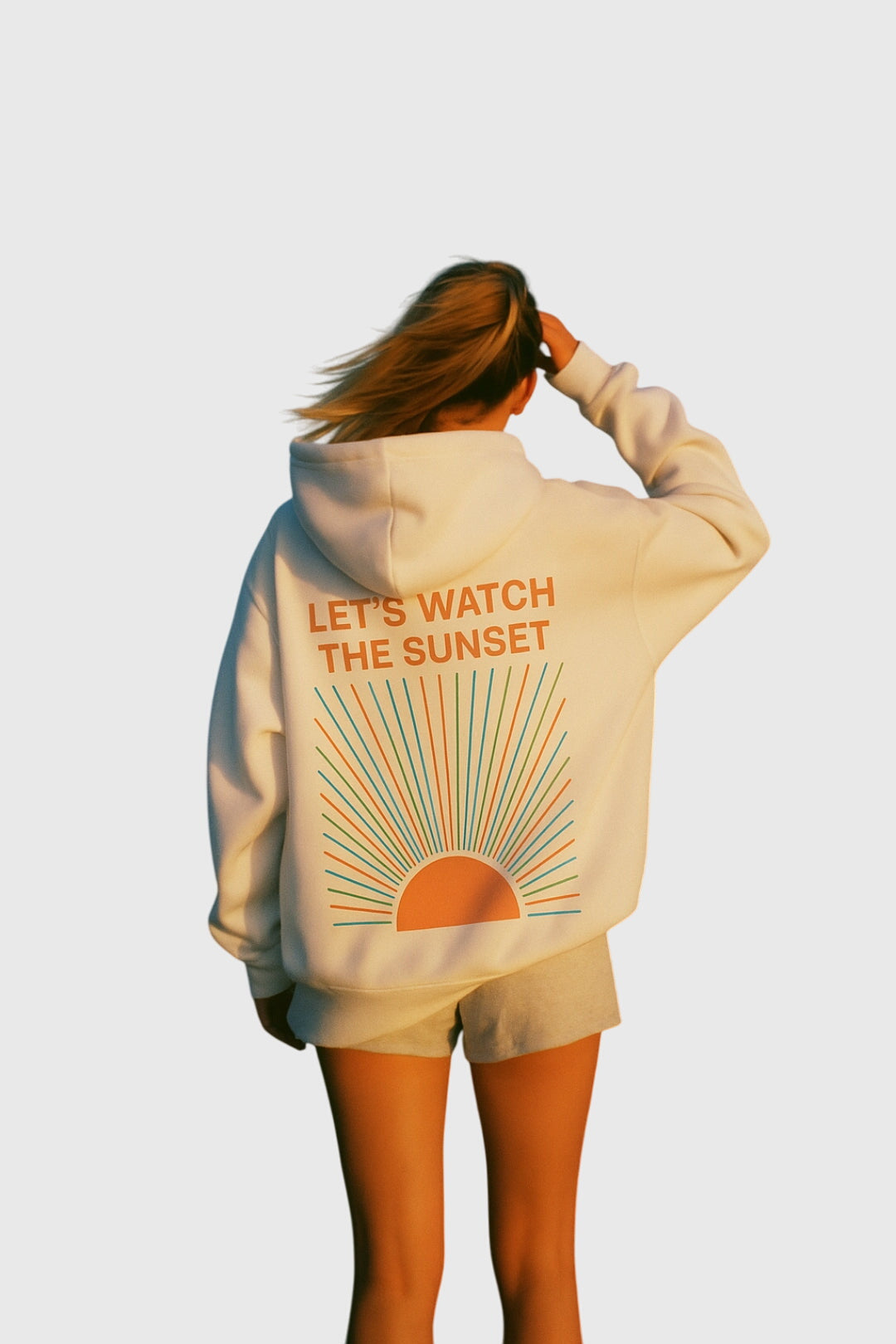 Zoey Evening Bliss hoodie in cream white, full-length back view