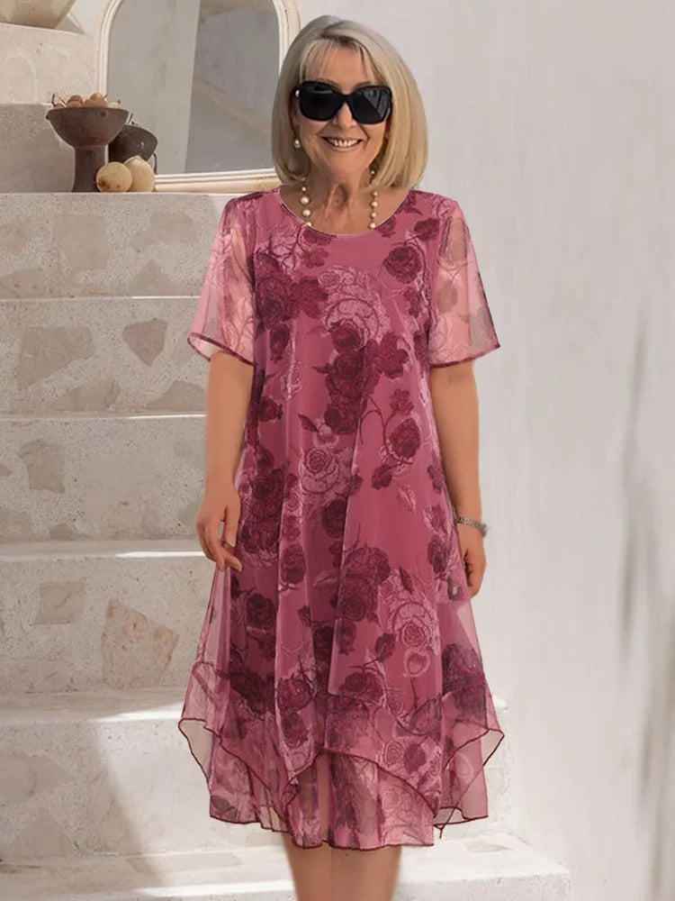 Margot pleated floral midi dress in burgundy, full front view