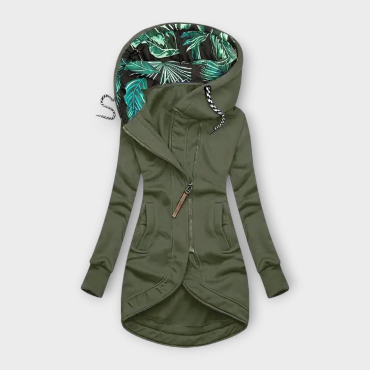 Minnie water-repellent hooded jacket in green, front view