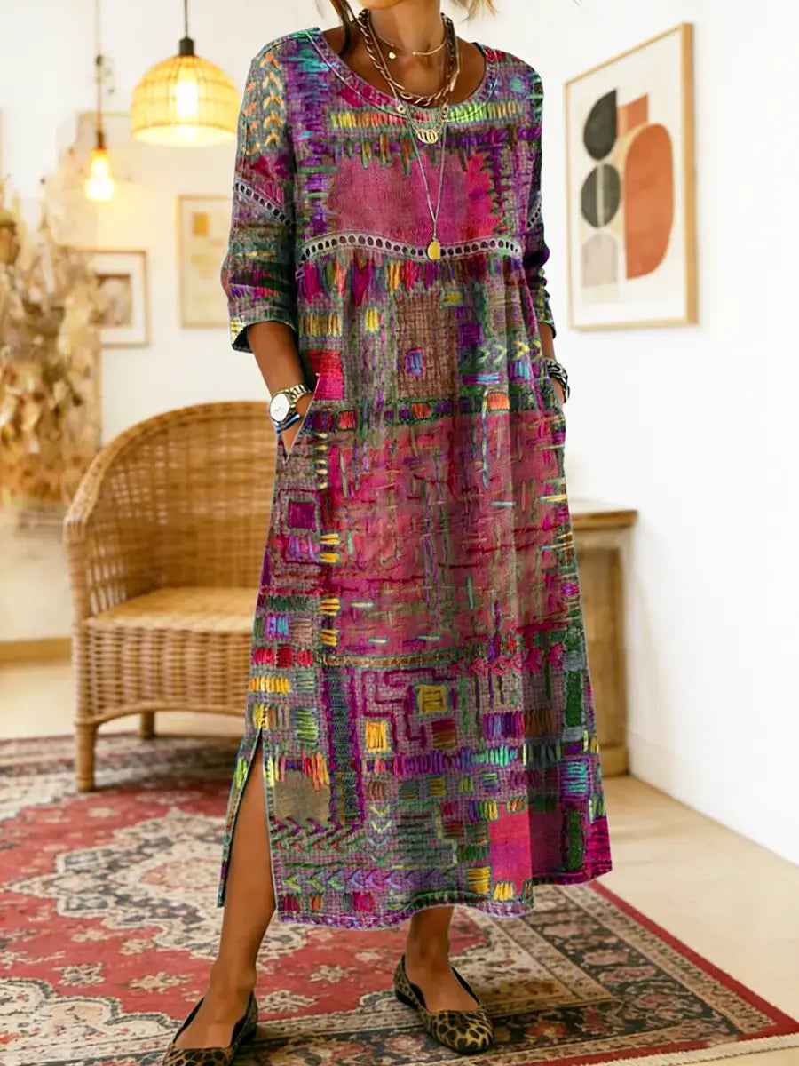 Sabine bohemian print maxi dress in pink, full-length front view