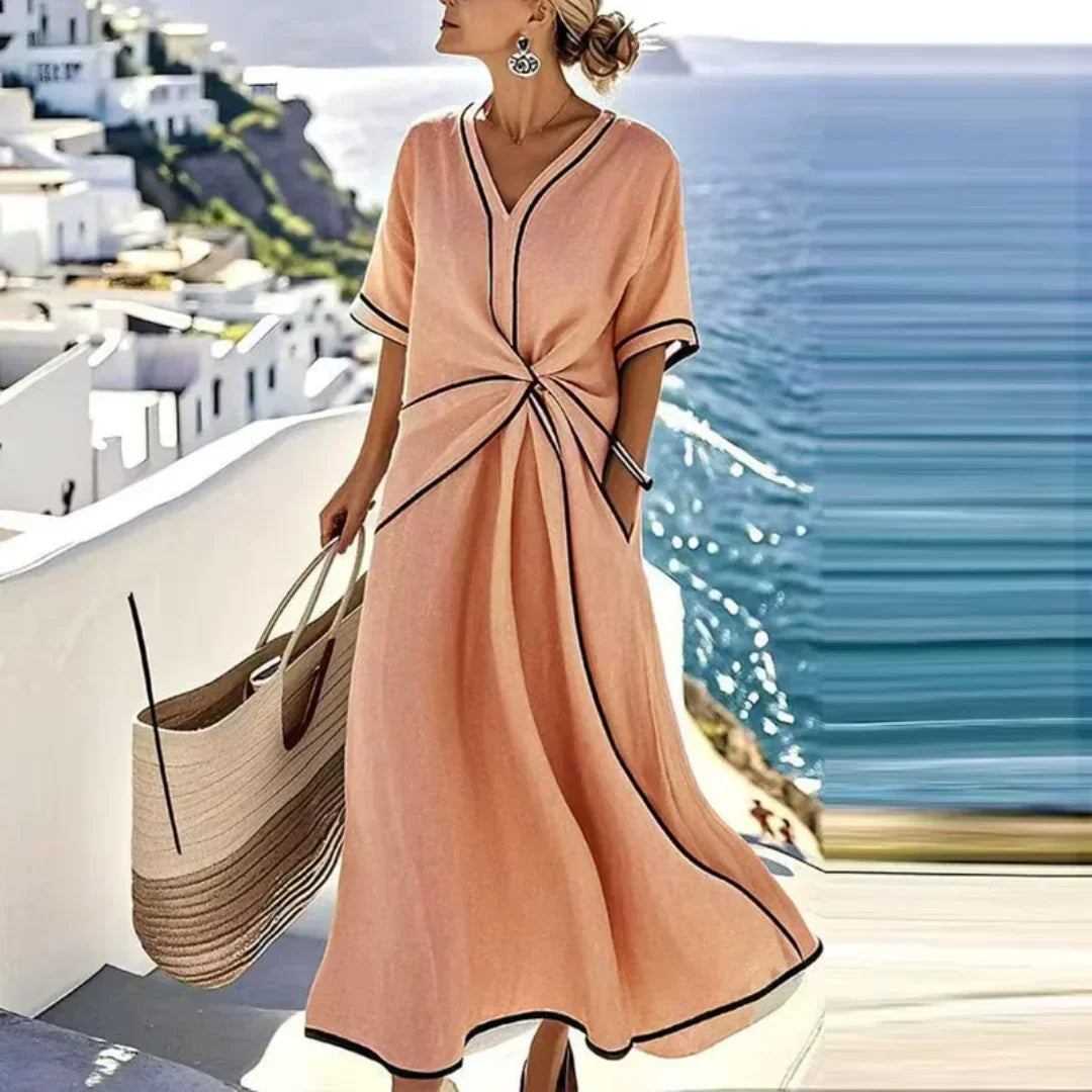 Freya everyday maxi dress in orange, walking front view