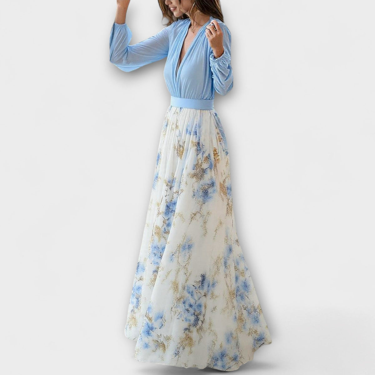 LIORA™ | Floral Chiffon Maxi Dress