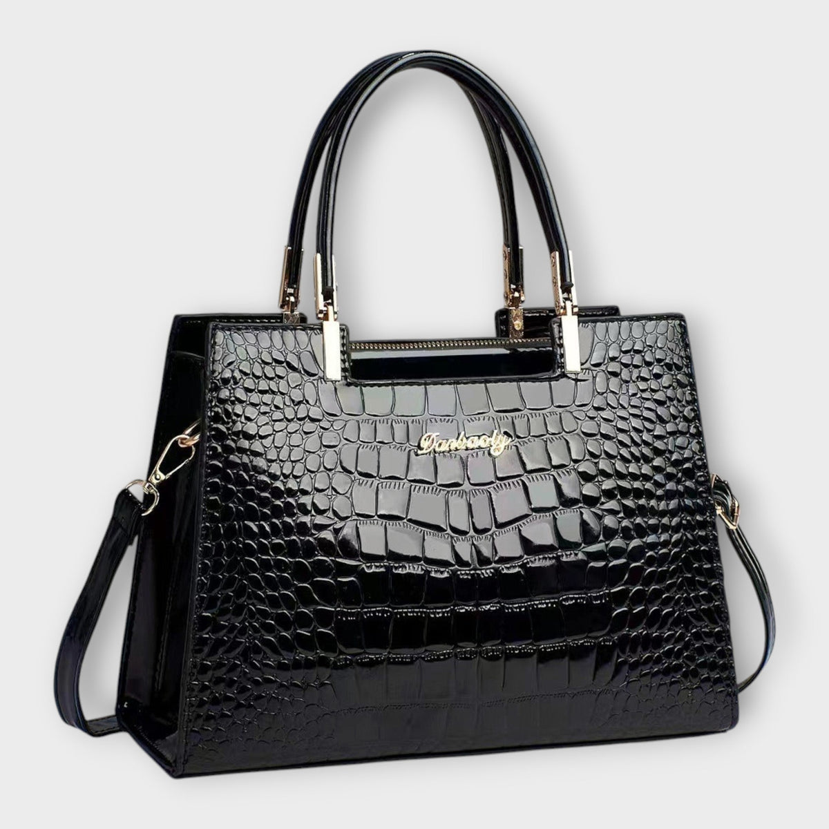 Maison Verdelle croc-effect handbag in black, front three-quarter view